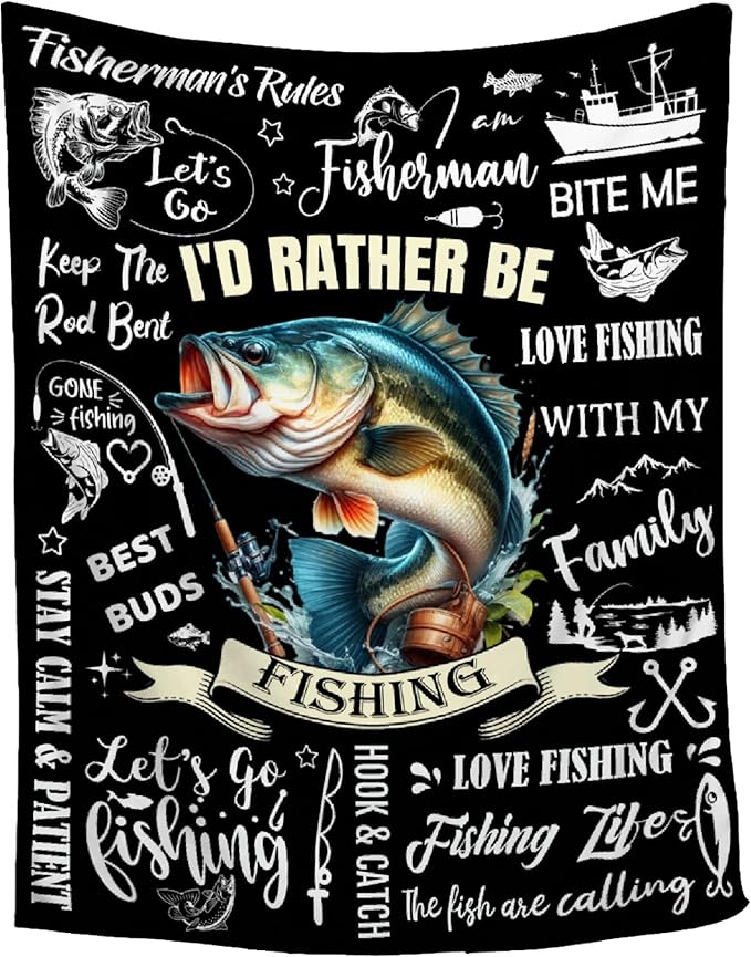 Fish Blanket,Fishing Gifts for Men,Fishing Lovers Blanket Gift,Fathers Day Fishing Gifts for Men,Gifts for Fisherman,Dad,Boys,Birthday Gifts for Men Who Love Fishing Throw Blankets,Teens Size-50"x60"