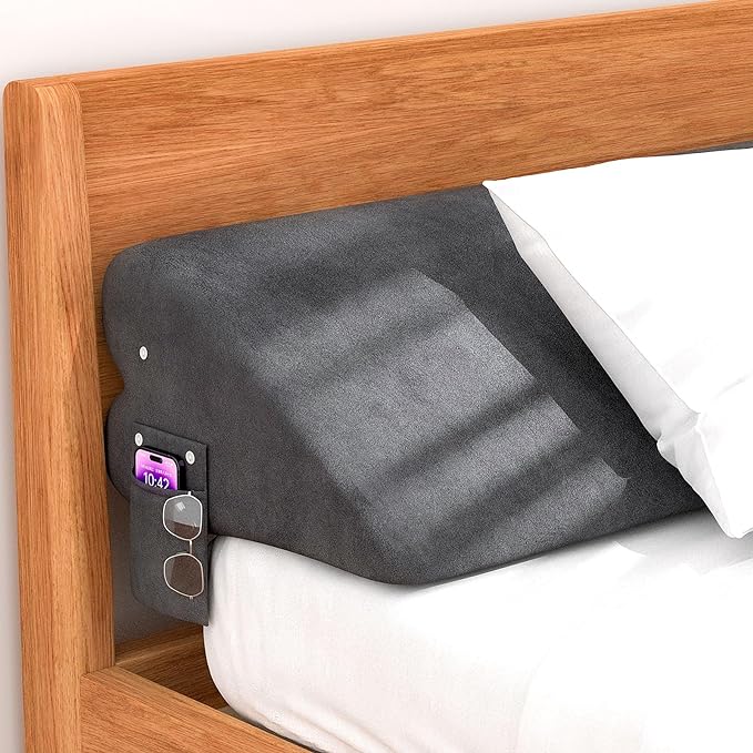 Heart-Shaped Bed Wedge Pillow for Headboard Gap with Adjustable Pocket, Grey Bed Gap Filler (0-8"), Headboard Bed Pillow Wedge, Mattress Gap Filler Queen(60"x10"x5")