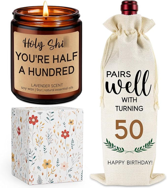 Fairy's Gift 50th Birthday Candle & Wine Bag - Cool Gifts for 50 Year Old Woman Man, Funny 50th Birthday Gifts for Women Men, 50 Year Old Gifts for Her Him, Turning 50 Birthday Gifts Ideas