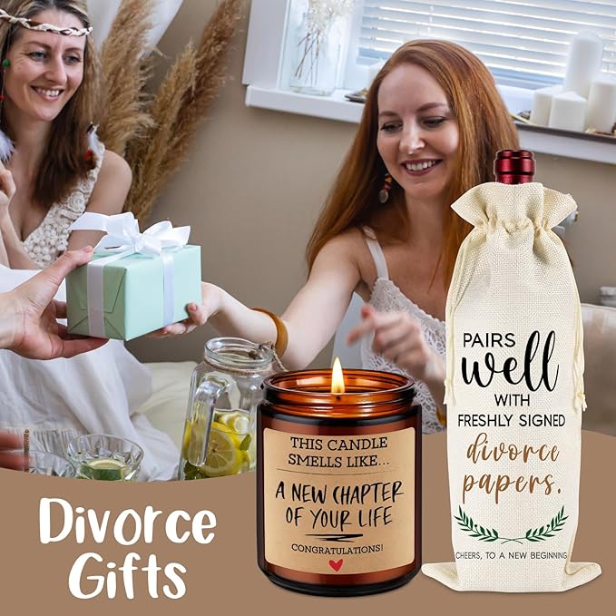 Fairy's Gift Divorce Gifts for Women Men, Divorced Gifts for Women, Break up, Divorce Party, Funny Gifts for Newly Divorced Woman, Friend, Breakup Gifts for Women Men - Divorce Wine Bag & Candle
