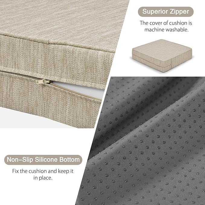 baibu Extra Large 20"x20"x5" Dual-Layer Memory Foam Chair Seat Cushion for Recliner, Couch, Armchair with Textured Washable Cover, Non-Slip Base for Tailbone Pain & Pressure Relief, Beige