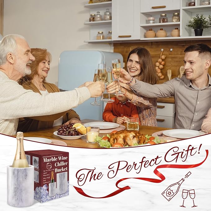 Marble Wine Bottle Chiller, Outdoor Wine Cooler Bucket, Marble Wine and Champagne Chiller for Any 750ml Bottle, Keeps Wine and Drinks Cold, Ideal Gift for Wine Lovers