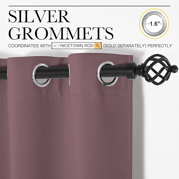 NICETOWN Dry Rose Blackout Curtains for Bedroom (1 Pair, 42 x 63 inches), Farmhouse Thermal Insulated Room Darkening Drapes for Windows