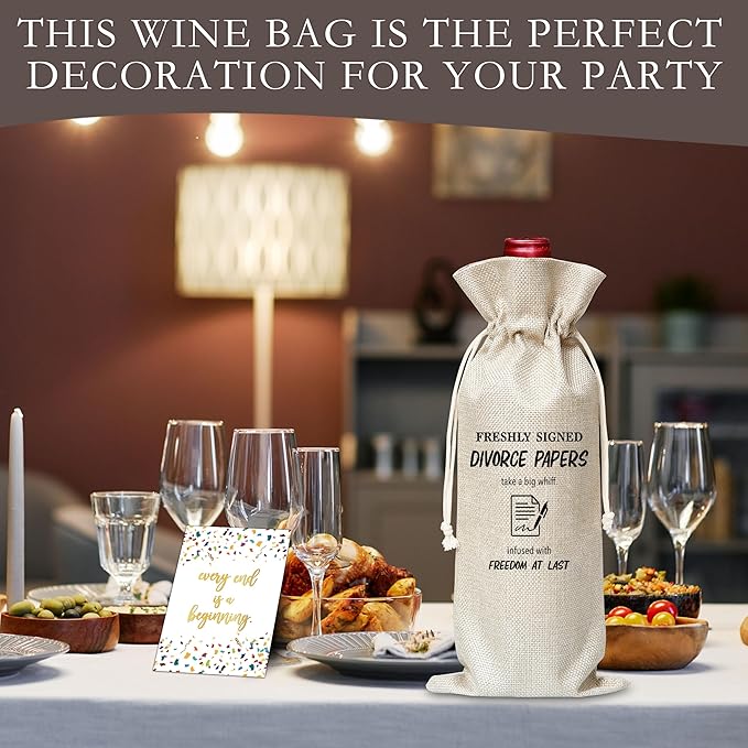 Dskly Divorce Gifts Wine Bag & Card, New Beginning Gifts, Break Up Wine Bag Gifts For Divorced Women Men Friends Sisters, Pairs Well With Freshly Signed Divorce Papers Wine Bag For Divorce Party -43