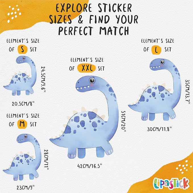 Large Dinosaur Wall Decals by Lipastick - 110 pcs Watercolour Dinosaur Kids Wall Stickers - Dinosaur Footprints Silhouettes Decals for Walls – Peel and Stick Decal for Kids Bedroom Nursery L Size
