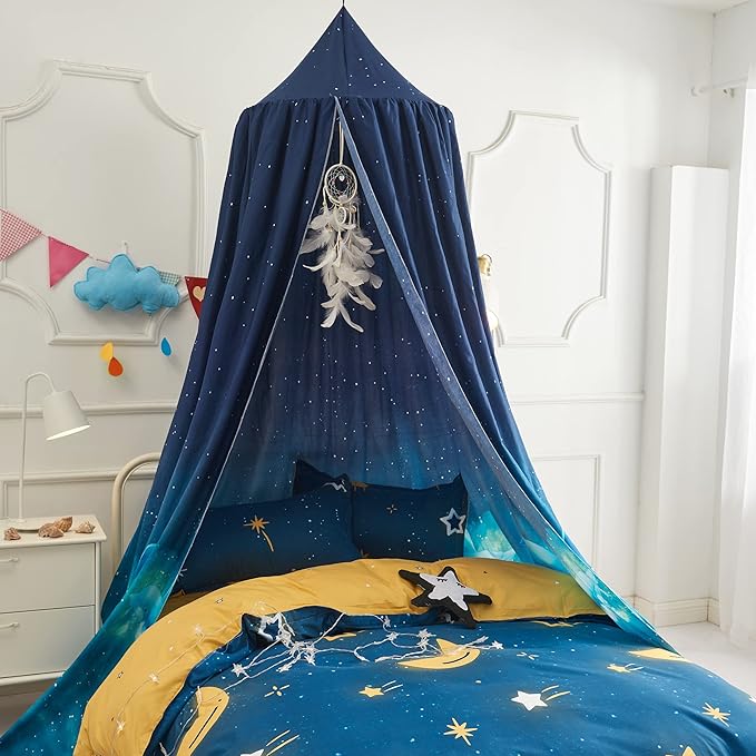 Mengersi Bed Canopy for Boys Kids,Starry Sky Gradient Reading Nook Castle Hanging House Princess Castle Bedroom Decoration (Dark Blue)