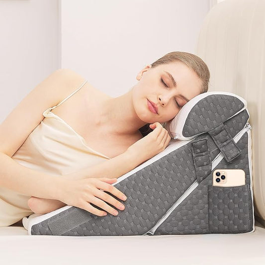 Wedge Pillow for Sleeping, 3PCS Bed Pillow for Side Sleeping, L29 x H22 Body Pillow with Memory Foam, Dark Grey