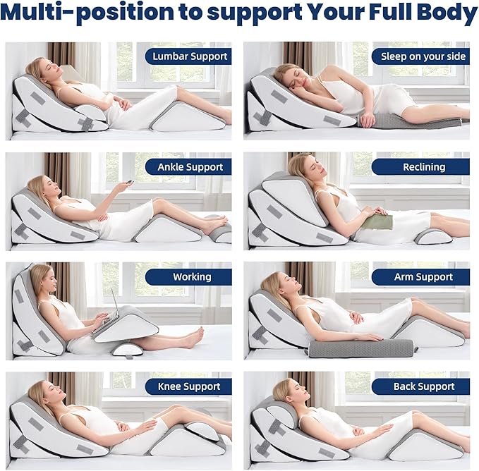 BDEUS 4PCS 23.6 Inch Wide Orthopedic Bed Wedge Pillow Set, Memory Foam Adjustable Wedge Pillow Post Surgery for Back, Neck and Leg Pain Relief-Acid Reflux and GERD for Sleeping, with Travel Bag
