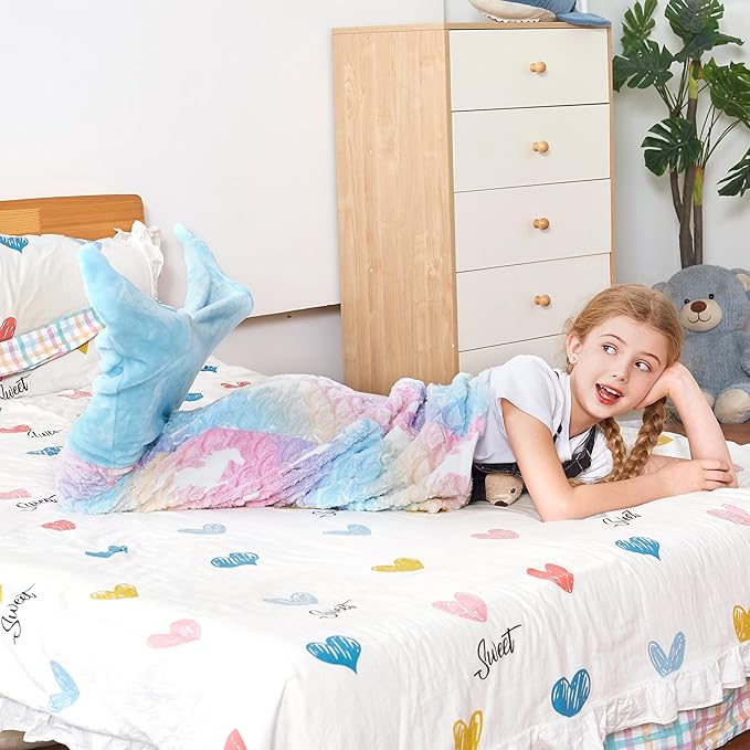 Catalonia Mermaid Tail Blanket for Girls, Glow in The Dark Mermaid Sleeping Bag for 3-14 yrs Kids, Birthday Gift for Daughter