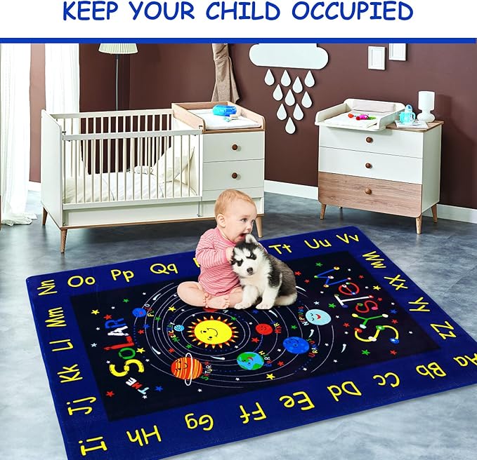 Baby Play Kids Rug Mat Solar System Learning Rug ABC Alphabet Educational Area Rugs for Classroom Kids Room Baby Playroom Mat Kids Foam Rug Playtime Activity Mat for Toddler 5 x 7