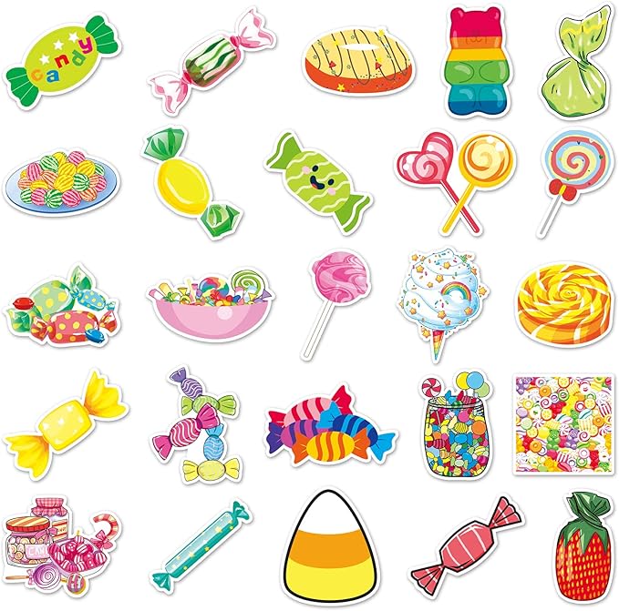50pcs Cartoon Waterproof Stickers for Laptop, Phone, Bottle, Suitcase, Scrapbook, Candy Stickers,Ice Cream Candy,Cute Food Stickers,Kawaii Stickers,Cookie Stickers (Stickers F)