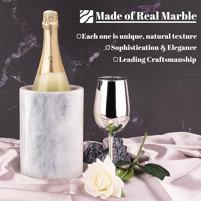 Marble Wine Bottle Chiller, Outdoor Wine Cooler Bucket, Marble Wine and Champagne Chiller for Any 750ml Bottle, Keeps Wine and Drinks Cold, Ideal Gift for Wine Lovers
