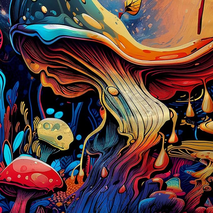 AILONEN Cartoon Magic Mushroom Shower Curtain,Funny Mushroom Waterproof Fabric Shower Curtain Set for Kids Girls,Boho Natural Plants Starry Night Shower Curtain with Hooks for Bathroom, 72" W*96" H