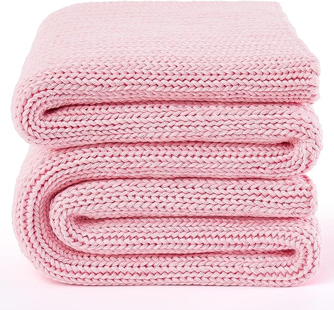 Knitted Weighted Blanket(Pink 60"x80" 15lbs),Home Décor Cooling Throw Blanket for Hot Sleepers,Hand Made Chunky Knit Heavy Blanket for Adults Use on Queen/King Size Bed