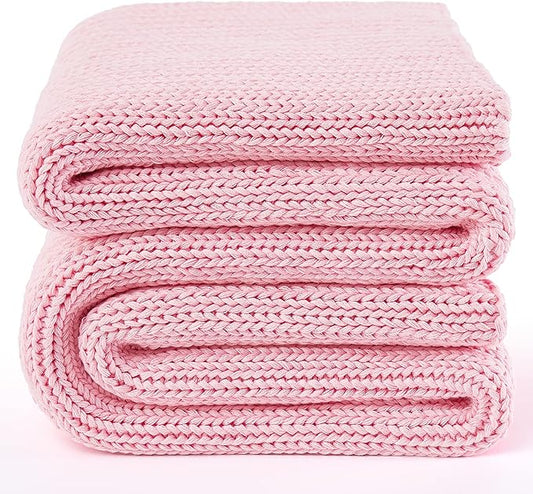 Knitted Weighted Blanket(Pink 60"x80" 15lbs),Home Décor Cooling Throw Blanket for Hot Sleepers,Hand Made Chunky Knit Heavy Blanket for Adults Use on Queen/King Size Bed