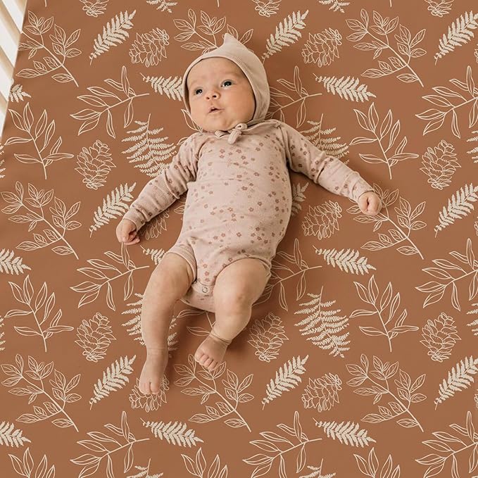 ACRABROS Crib Sheets for Girl Boy: Stretchy Baby Fitted Crib Mattress Sheets Sets 2 Pack Standard Size Ultra Soft Neutral, Squirrel&Leaf