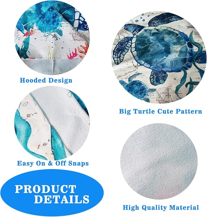 Turtle Kids Bath Beach Towels with Hood for Toddlers Premium Microfiber Quick-Dry Kids Hooded Towel for Shower/Beach/Swim Bathrobe
