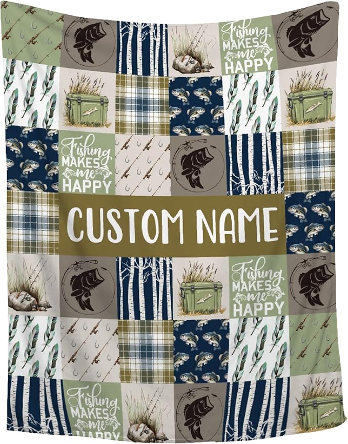 Custom Fishing Blankets and Throws,Fishing Gifts, Gifts for Fisherman,Custom Fish Blankets Fishing Gift for Man, Fish Hunter Gifts Throw Blanket, Fathers Day Fishing Gifts for Men,Teens Size-50"x60"