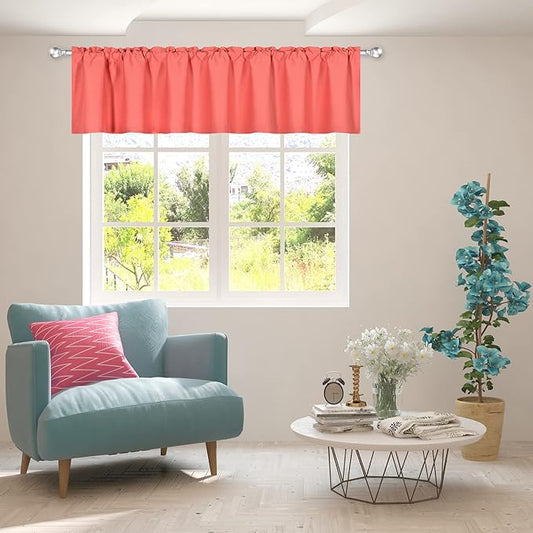 Coral Extra Wide Valance for Windows 100x18 Inch Solid Thermal Insulated Blackout Rod Pocket Kitchen Short Curtain Toppers Extra Wide Valance for Bathroom Living Room 1 Panel
