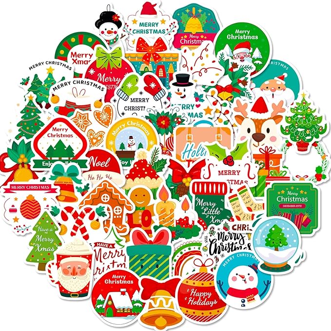 Christmas Stickers 50PCS, Lifany Christmas Stickers for Kids and Teens, Vinyl Stickers for Students Stocking Stuffers Christmas Party Favors,Christmas Crafts for Kids