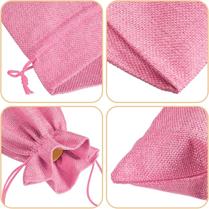 uxcell Burlap Wine Bags with Drawstrings, 12Pcs Wine Gift Bags Reusable Wine Bottle Bags with Ropes and Tags for Wedding, Birthday, Travel (14 x 6.3 In, Pink)