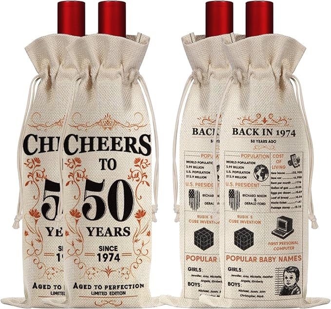 SpringWhisper 2Pcs 50th Birthday Gifts for Women Men Back in 1974 Birthday Gift 50 Years Old Gift Birthday Decoration Wine Bag Gift for Her Him Wine Gift Bag 50th Turning 50