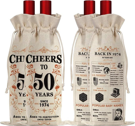 SpringWhisper 2Pcs 50th Birthday Gifts for Women Men Back in 1974 Birthday Gift 50 Years Old Gift Birthday Decoration Wine Bag Gift for Her Him Wine Gift Bag 50th Turning 50