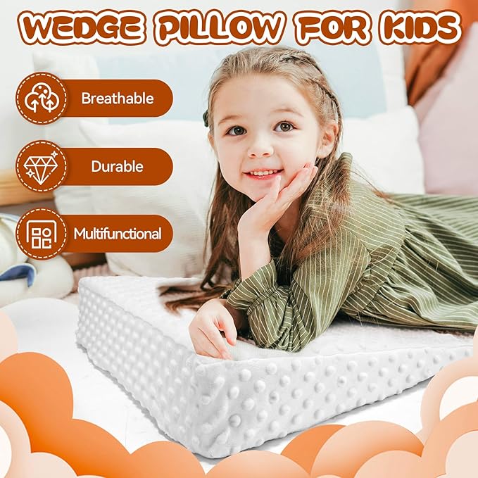 BlissfulAbode Wedge Pillow for Kids,Memory Foam for Back,Legs & Knees, Relaxation and Comfort, Soft and Breathable, Dot Texture Pillow for Reading Watching TV Gaming Sleeping, Fit for Sofa Floor Room