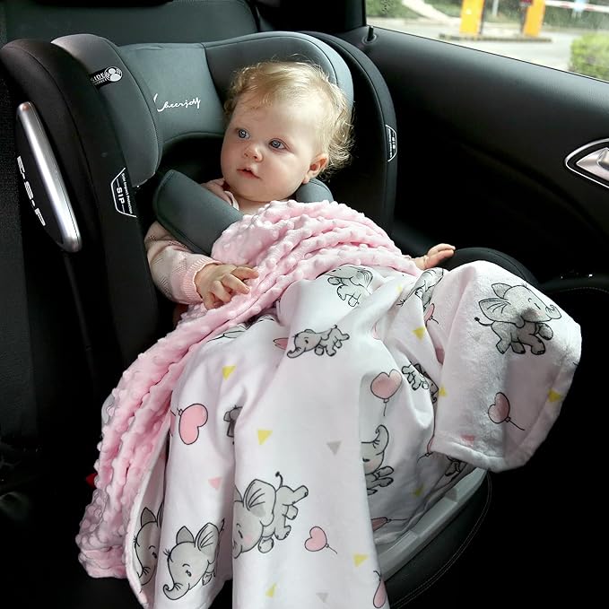 DaysU Silky Micro Soft Plush Baby Blankets for Boys with Print Animal Pattern and Soothing Raised Dots, Double Layer Bed Throws for Baby Crib, Dinosaur, Aqua Blue, 30x40 Inches