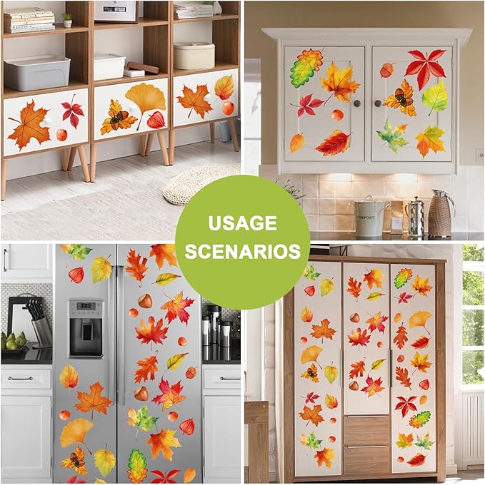 Fall Window Clings for Glass Windows Autumn Maple Leaf Window Static Stickers Double-Sided Leaves Hazelnut Window Door Cling Removable Reusable Stickers Thanksgiving Window Door Decor
