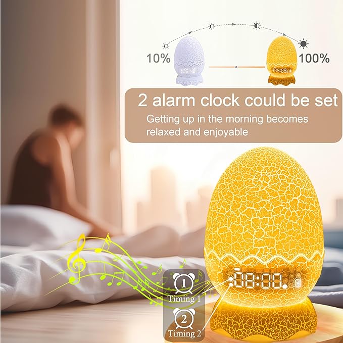 Musical Dino Night Lights, Dinosaur Egg Night Light for Kids, Bluetooth Speaker & White Noise Mahine for Baby, 16 Colors Lighting & 4 Changing Modes, Cool Art & Craft Décor