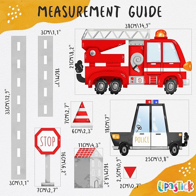 Large Car Wall Decals for Kids by Lipastick - 132 pcs Transports Wall Stickers Peel and Stick Truck Stickers - Wall Decals for Boys Kids Baby Room - Construction Cars City Wall Decor Removable L Size