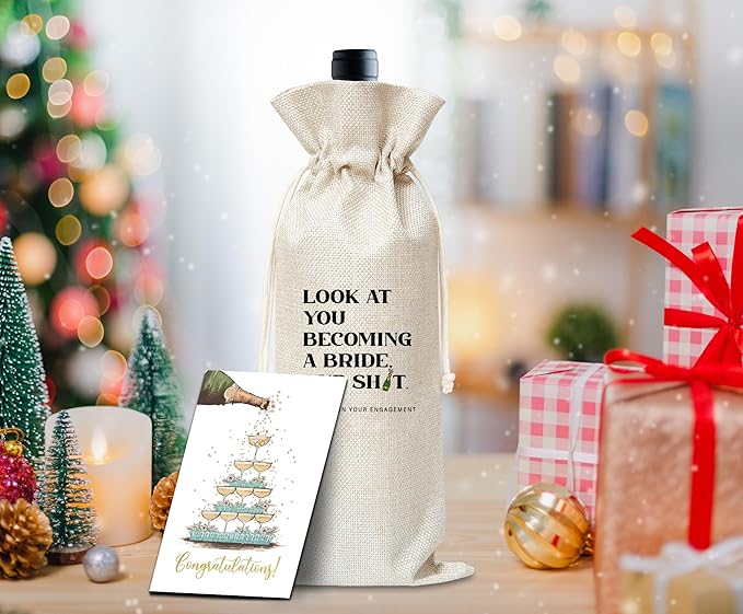Engagement Wine Gifts Bag, Gifts For Wedding Engagement Marriage Honeymoon Bride Shower Reusable Wine Bag, Champagne Gifts Bag, Gifts For Newly Engaged Couples Bride Women Sister Friends-30