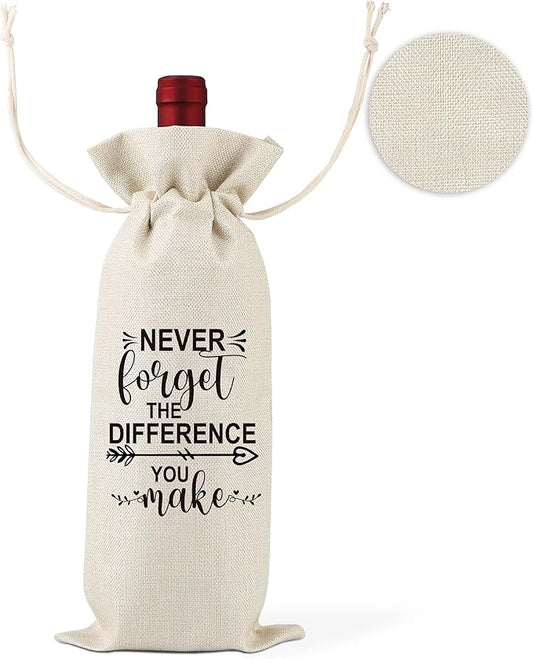 Never Forget The Difference You Make,Thank You Gift,You Make A Difference Gifts,Inspirational Gifts for Colleagues,Employee,Friends,Family,Women,Social Workers,Bosses,1 Drawstring Gift Wine Bag,Q13