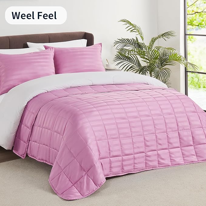 Weighted Blanket for Adult,15lbs Heavy Weighted Blanket 48"x72" Breathable Cooling Summer Blankets, Ultra Soft Cotton Comfort Throw Blanket with Glass Beads for All-Season (Pink)