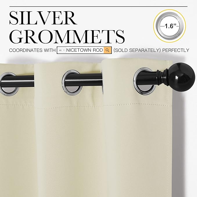 NICETOWN Room Darkening Curtain Panels for Cafe, Thermal Insulated Grommet Top Room Darkening Draperies/Drapes for Window (Beige, 2 Panels, W34 x L45)
