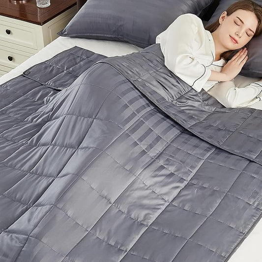 Weighted Blanket(40"x60" 10lbs) Weighted Blanket Cooling Blanket for Sleeping,Throw Size Breathable Blanket with Premium Glass Bead(Stripe Grey)