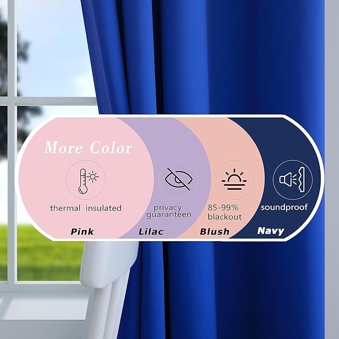 Mrs.Naturall Royal Blue Curtains for Toddler Boys Bedroom Blackout Gamer Curtains for Boys Room 2 Panel Sets,63 Inch Length