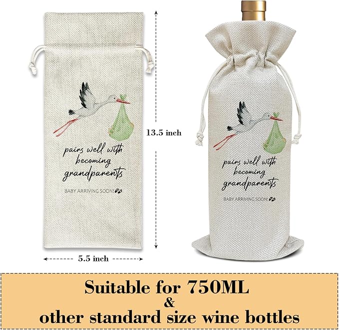 Pregnancy Announcement for Grandparents, Grandparents Gift, New Grandparents Gifts First Time Baby Announcement Party Favor Wine Bag Decoration Supplies, Wine Gifts for Women Men /04