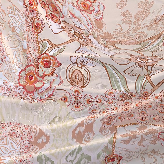 AILONEN Luxuriant Flowers Shower Curtain,European Vintage Flower Theme Waterproof Shower Curtain for Girls Kids Teens, 48" W*72" H Orange Textures Bathroom Decor