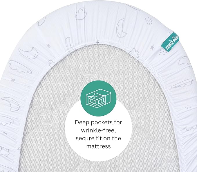 Bassinet Sheets for Dream On Me Karley, Plus, Lacy, Small Regalo Basics, Baby Delight Slumber, Snuggle Nest, Graco Carry Cot, 3 Pack, 16 x 32, Ultra Soft, Unisex Boys Girls, Gray (Moon, Stars, Clouds)