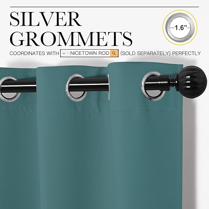 NICETOWN Thermal Insulated Solid Grommet Blackout Curtains/Drape for Living Room (Sea Teal, 1 Pair, 42 by 84-Inch)