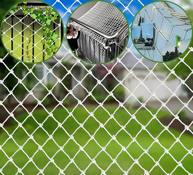 Rope Net Kids Safety Rope Netting Stairs Balcony Fence Safety Net Child Railing Playground Protection Rope Netting Indoor and Outdoor Decor Net White (6mm,1.5X3m)