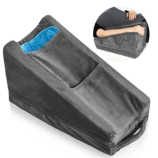 Buryeah Arm Pillow Arm Elevation Pillow with 2 Pockets, Soft Ergonomic Support Pillow for Elbow Arm Rest Wedge Pillow Broken Arm Gifts with High Density Foam for Recovery Sleeping Care(Dark Gray)