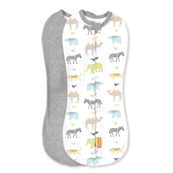 SwaddleMe Pod – Size Newborn, 0-2 Months, 2-Pack (Lil Wild One) No Wrap Zip-Up Newborn Swaddle Creates A Cozy Feeling for Baby and Helps Prevent Startle Reflex