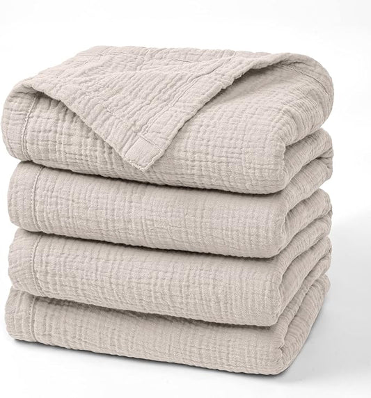 Lulu moon Muslin Blankets for Adults 55”x75” - Couch Throw Blanket for Boys - Light Weighted Muslin Quilt for Sofa and Bed (Ivory)