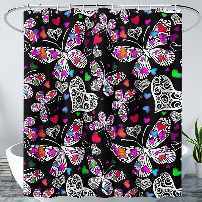 AILONEN Colorful Butterfly Shower Curtain for Bathroom Decor,Beautiful Butterfly Bath Curtain for Kids Women Girls,Pint Polyester Waterproof with 12 Plastic Hooks 72" W*84" H