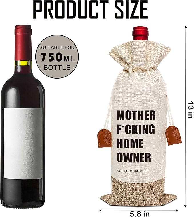 Housewarming Gifts Wine Bag, First New Home House Homeowner Gift, Cotton Linen Wine Gift Bag With Drawstring, Client Gift From Realtors, Sweet Home Congrats Gift for Women Men Wife Husband-19