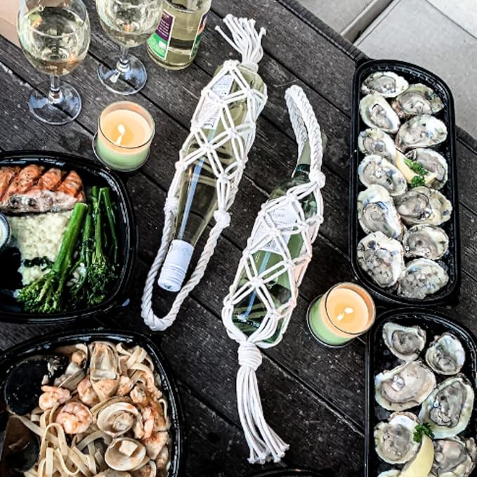 Hand-woven wine storage bag, Bohemian wine hanging bag, Bottle bag, Tote bag, 26 inch (Wine Storage Bag White + Red)