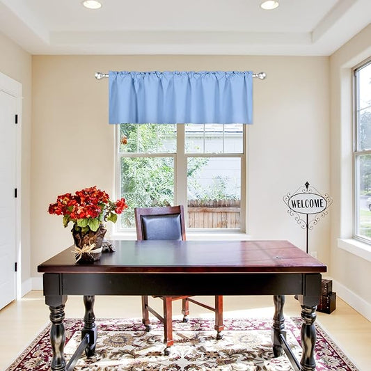 Sky Blue Valance for Windows 72x18 Inch Solid Thermal Insulated Blackout Rod Pocket Kitchen Short Curtain Toppers Valance for Bathroom Living Room, Light Baby Blue